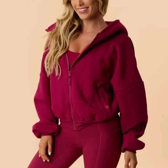 Blogilates x Target Tops - NWT Blogilates Marshmallow Full Zip Hoodie - Burgundy Raspberry